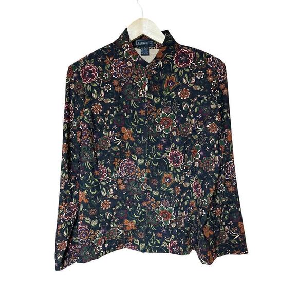 Women’s Super Soft Full Zip Boho Bohemian Light Weight Dark Floral Jacket Top L - Picture 1 of 12